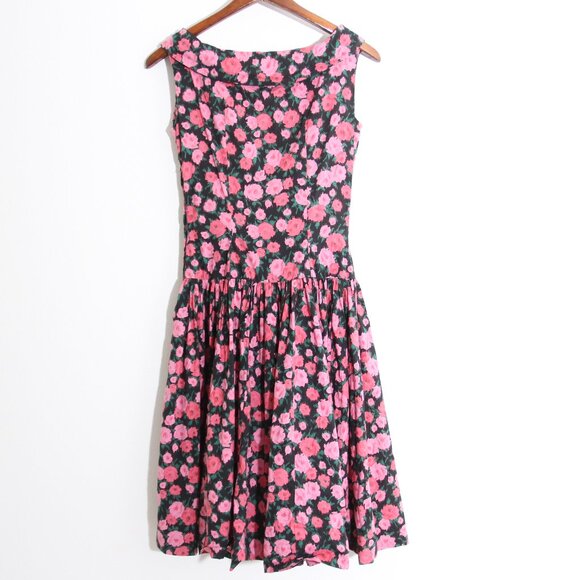 Jerry Gilden Spectator Vintage Floral Midi Dress Drop Waist Sleeveless Pink 1960 - Picture 12 of 15